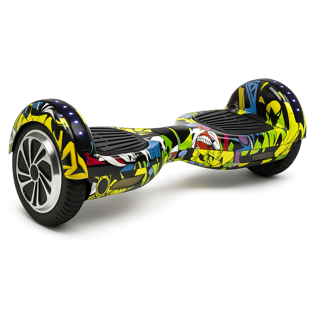 Skate Eletrico Hoverboard 6,5 Polegadas - Amarelo Grafitte com Bluetooth e LEDs