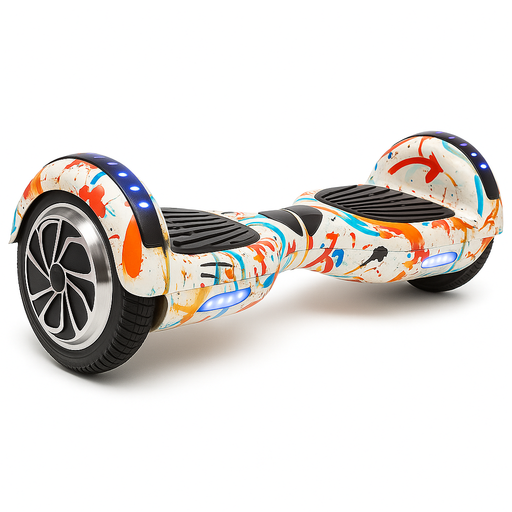 Skate Eletrico Hoverboard 6,5 Polegadas - Branco Grafitte com Bluetooth e LEDs