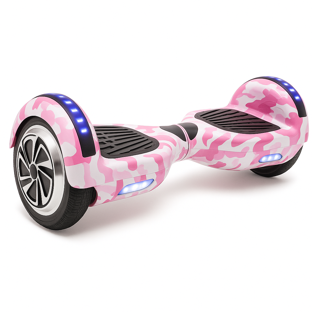 Skate Eletrico Hoverboard 6,5 Polegadas - Rosa Camuflado com Bluetooth e LEDs