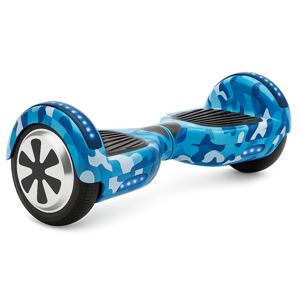 Skate Eletrico Hoverboard 6,5 Polegadas - Azul Camuflado com Bluetooth e LEDs