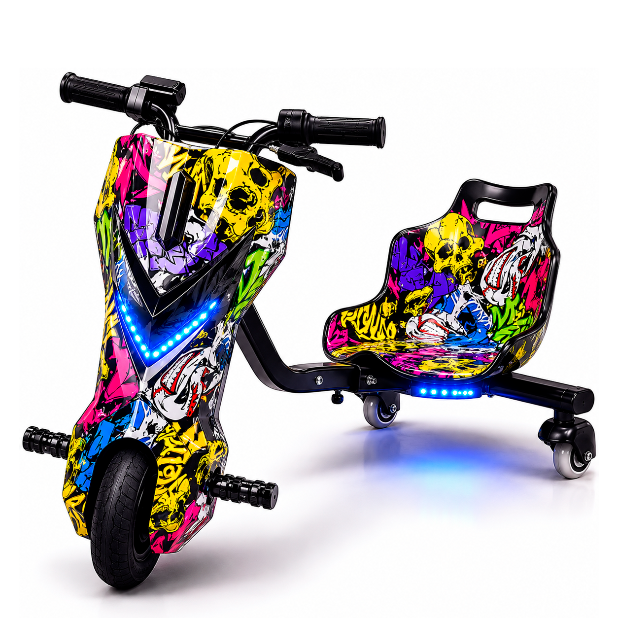 Triciclo Elétrico Drift 6,5" Bluetooth LED - Amarelo Grafitte