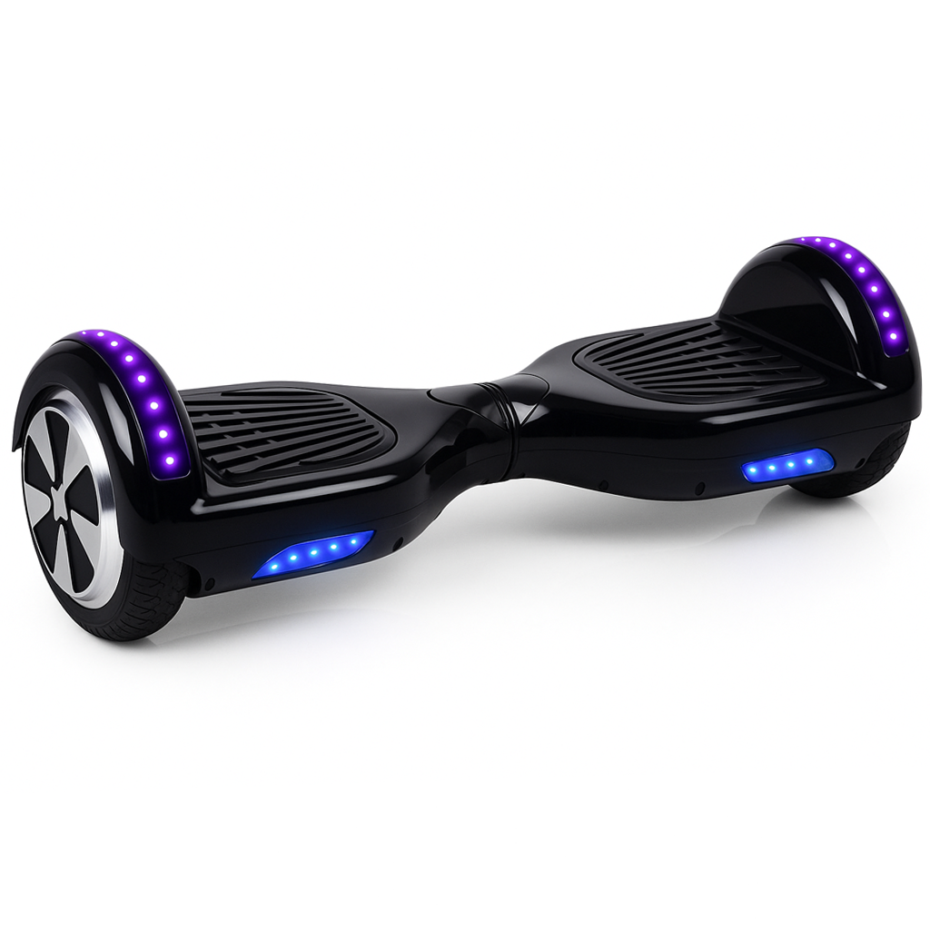 Skate Eletrico Hoverboard 6,5 Polegadas - Preto com Bluetooth e LEDs
